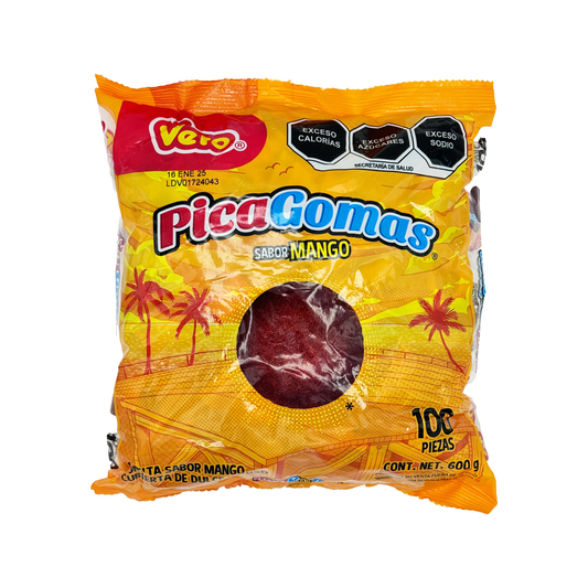 Vero Pica Goma Mango Flavor Gummy Mexican Candy, 100 Pieces, Dulces Mexicanos Spicy Sweet Snack