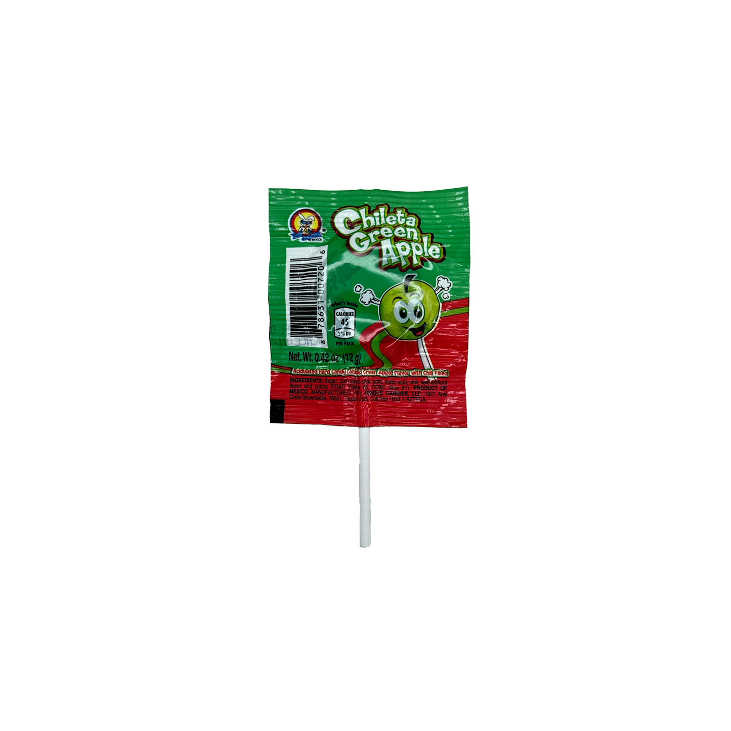 Chileta Green Apple Lollipop with Chili Spicy Mexican Sucker 40 Pieces Dulces Mexicanos Sweet Candy Snack Bonbon