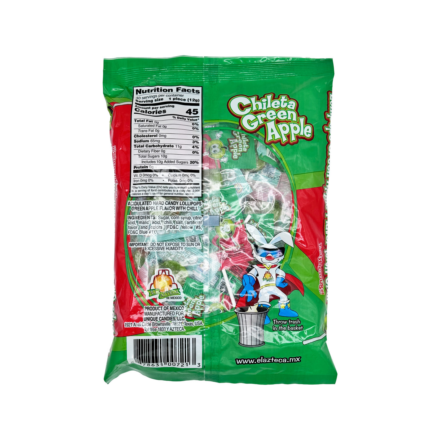 Chileta Green Apple Lollipop with Chili Spicy Mexican Sucker 40 Pieces Dulces Mexicanos Sweet Candy Snack Bonbon