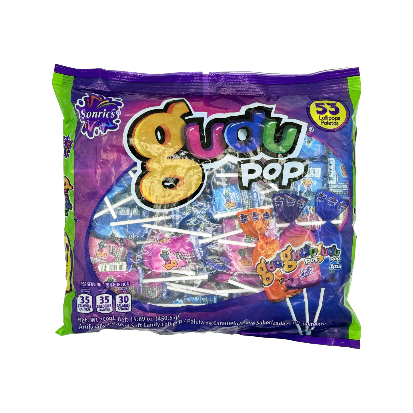 Sonrics Gudu Pop Soft Candy Sweet Lollipop - 53 Pieces Mexican Candy Snack Bonbon