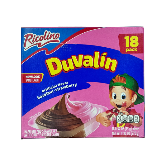 Ricolino Duvalin BiSabor Hazelnut, Strawberry, 18-Pack, Soft Candy Snack Mexican Candies Dulces Mexicanos Chocolate Sweet