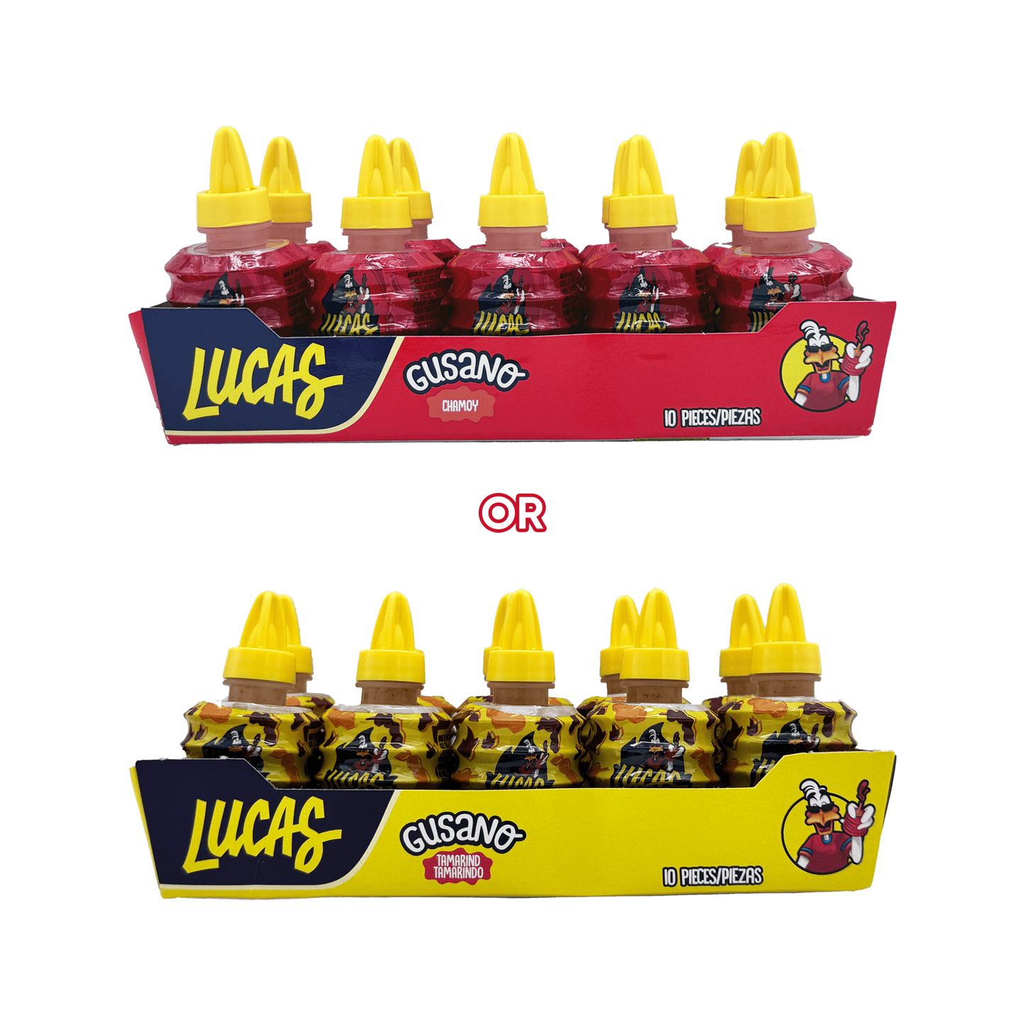 Lucas Gusano Spicy Liquid Candy, Chamoy or Tamarindo, 10 Pieces, Mexican Candy, Dulces Mexicanos - Sabores De Mexico