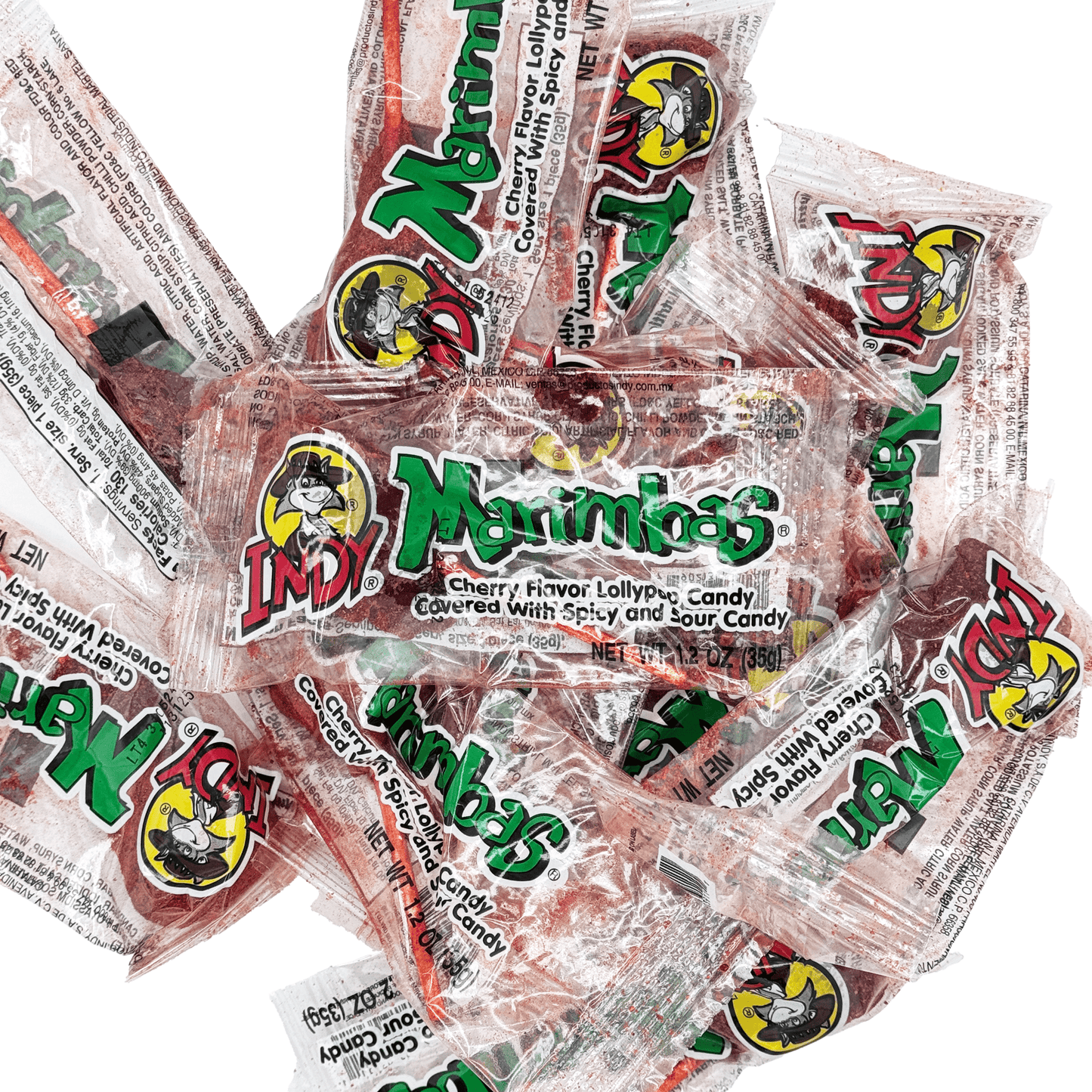 Indy Marimbas Spicy and Sour Covered Cherry Lollipop, 12 Pieces, Mexican Candy Dulces Mexicanos Sucker Chewy Salty - Sabores De Mexico