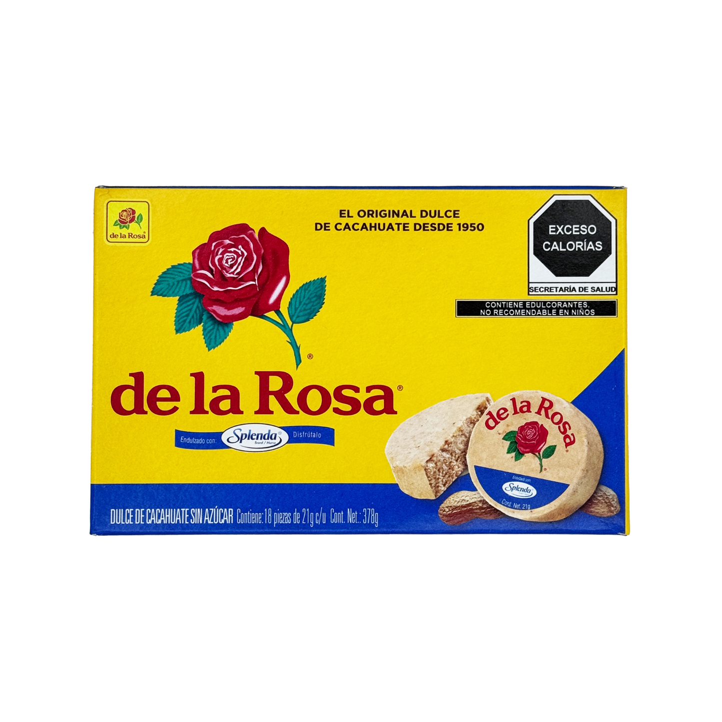 Mazapan Sugar-Free 18 Pack, Made with Splenda and Peanuts by De La Rosa Mexican Candy Dulces Mexicanos Sweet Bonbon