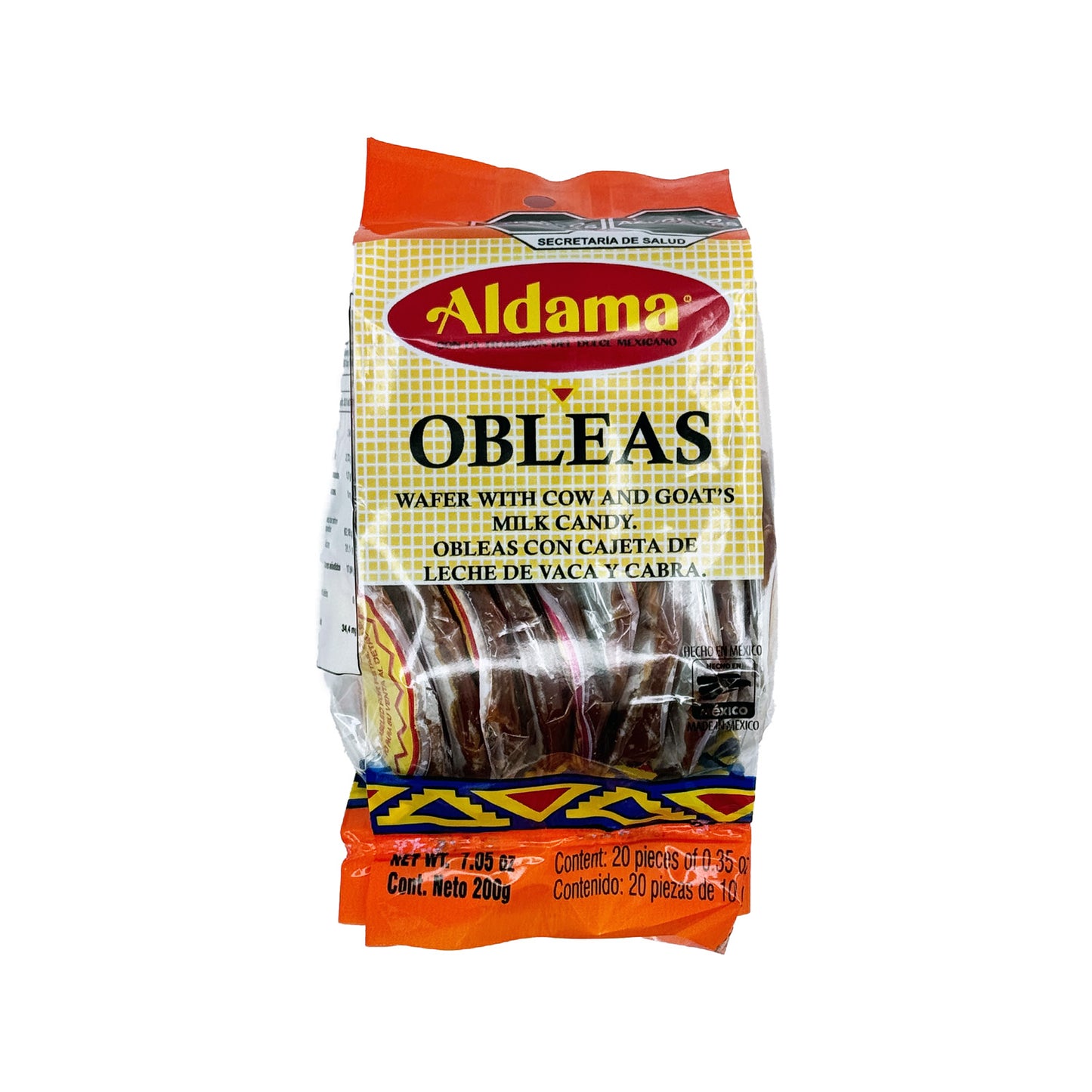 Aldama Obleas Caramel Filled Wafer made with Cow and Goat Milk, 20 Pieces Mexican Candy Dulces Mexicanos Sweet Caramel Cajeta