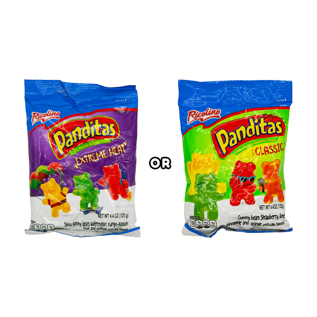 Ricolino Panditas Gummy Bears 4.4 oz - Original or Extreme Heat Mexican Gummy Candy