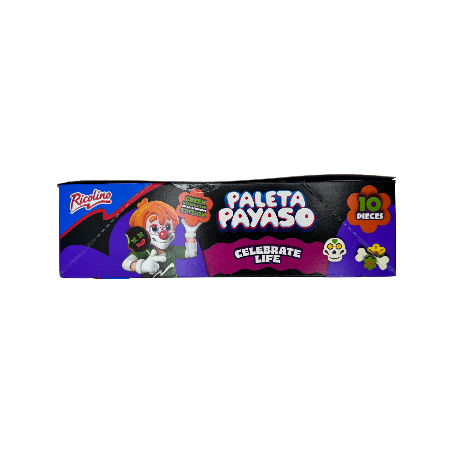 Ricolino Paleta Payasusto Halloween Marshmallow Lollipops with Chocolate, 10 Count Box Mexican Candy Dulces Mexicanos Dia De Los Muertos