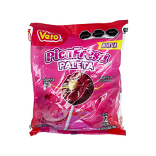 Vero Pica Fresa Paleta – 12-Count Bag | Strawberry Chili Lollipops with Pineapple Gummy Center