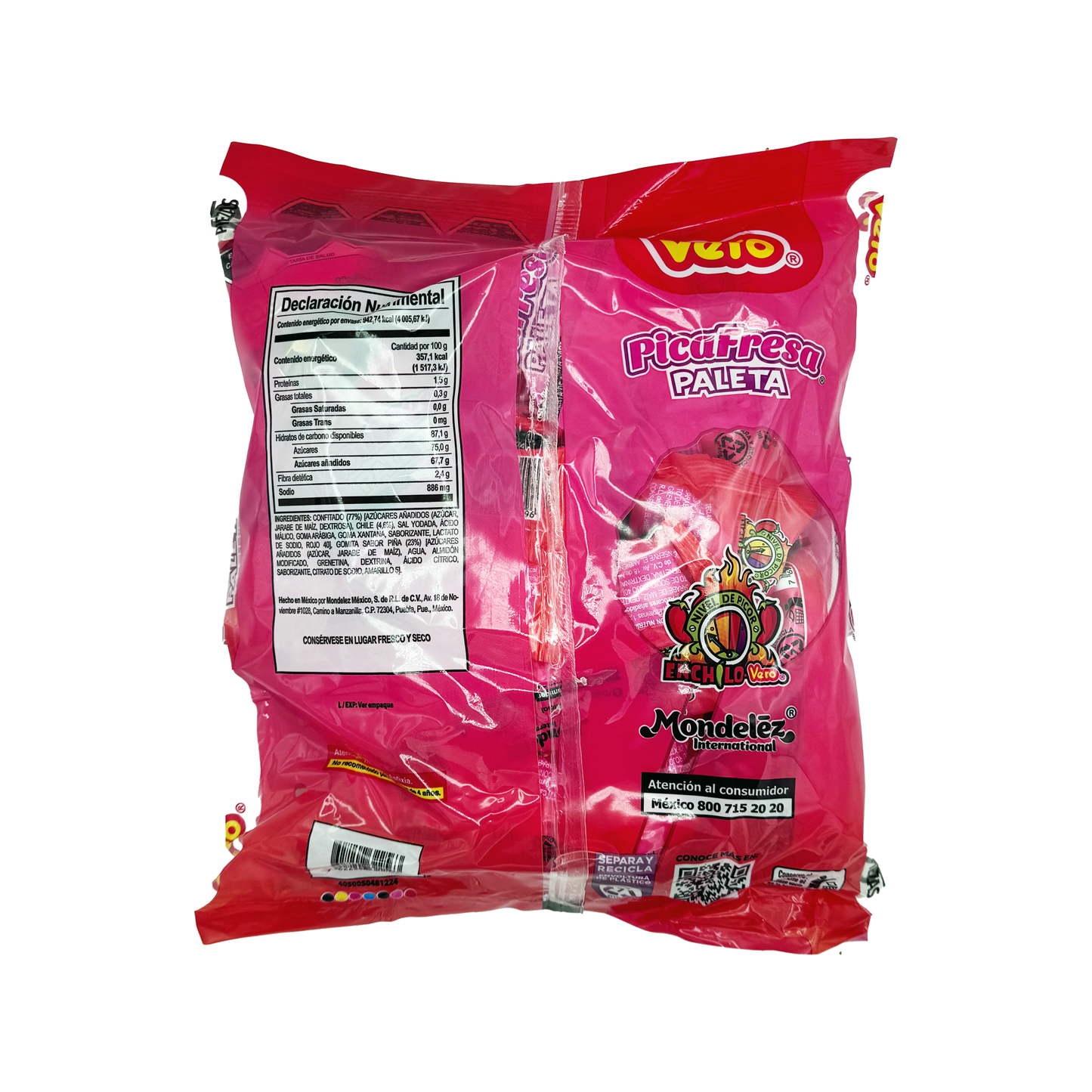 Vero Pica Fresa Paleta – 12-Count Bag | Strawberry Chili Lollipops with Pineapple Gummy Center