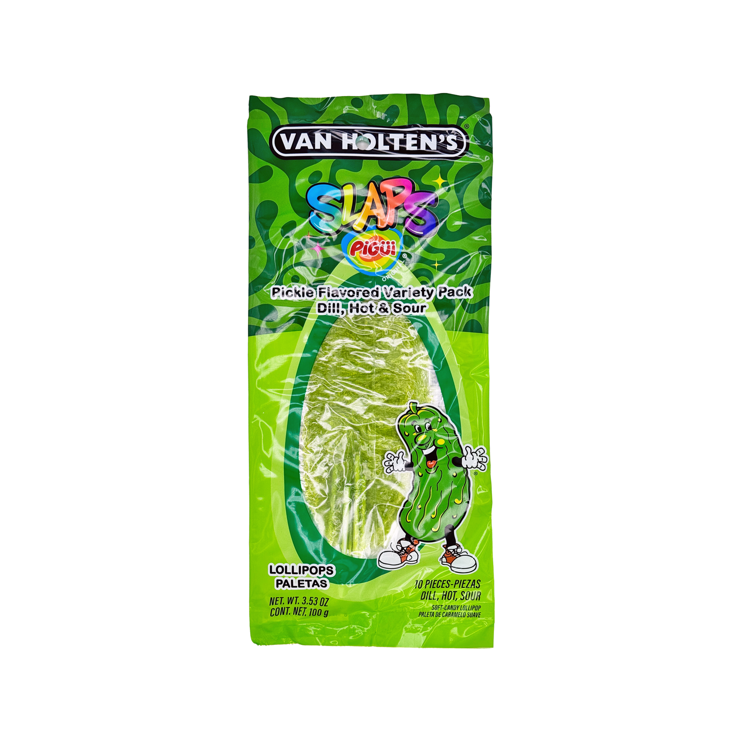 Vans Holtens SLAPS Mix 10 ct Pickle Flavored Variety Pack Dill, Hot and Sour Mexican Candy Lollipop Paletas Sweet Snack