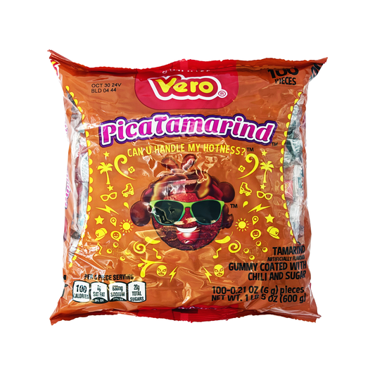 Vero Pica Goma Tamarindo Chili Tamarind Flavor Gummy Mexican Candy, 100 Count Bag