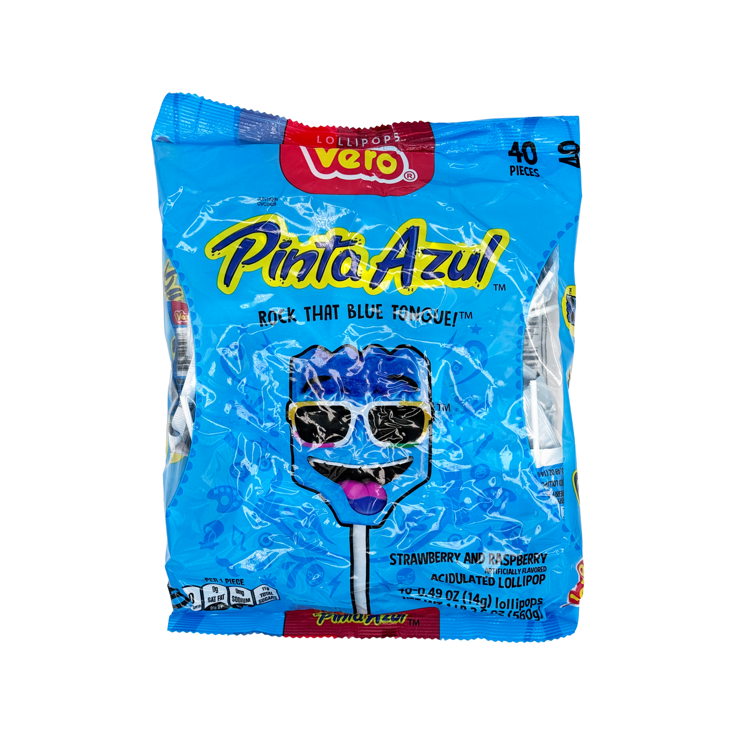 Vero Pinta Azul Strawberry and Raspberry, Sweet and Acidulated Treat Snack Mexican Candy, Artificially Flavored 40 Count Bag DulceS Mexicanos