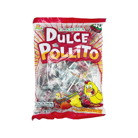 Dulce Pollito Paleta Lollipops Spicy Peach Pineapple and Chamoy Acidulated Hard Candy Lollipop 40 Pieces Mexican Candy Dulces Mexicanos