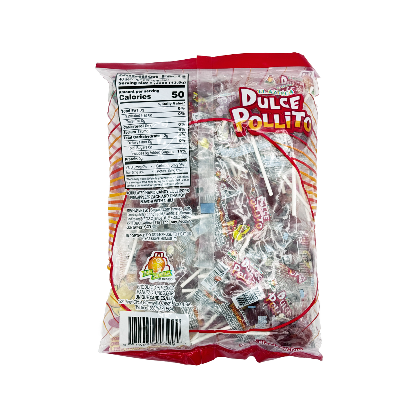 Dulce Pollito Paleta Lollipops Spicy Peach Pineapple and Chamoy Acidulated Hard Candy Lollipop 40 Pieces Mexican Candy Dulces Mexicanos