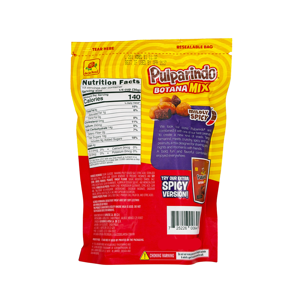 De La Rosa Pulparindo Botana Mix 14.1 oz - Original or Extra Spicy Peanut Snack