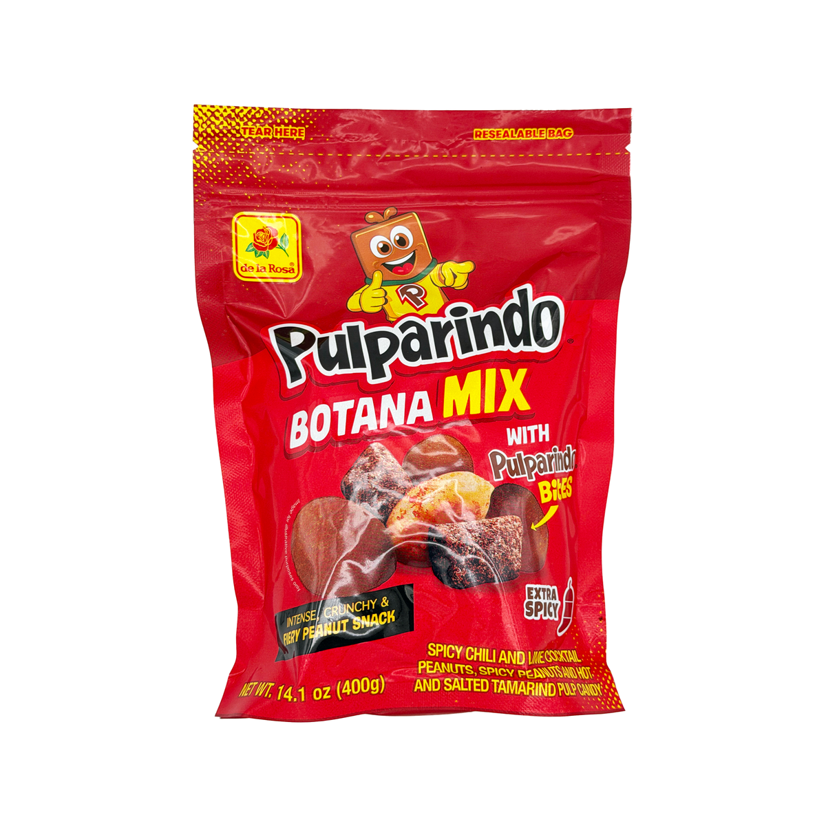 De La Rosa Pulparindo Botana Mix 14.1 oz - Original or Extra Spicy Peanut Snack