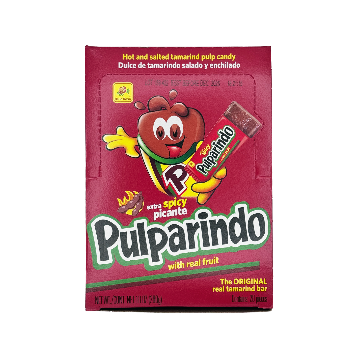 Pulparindo Extra Spicy Tamarind bar, 20 Count box Mexican Candy Dulces Mexicanos Spicy Tangy Sweet Snack Candies