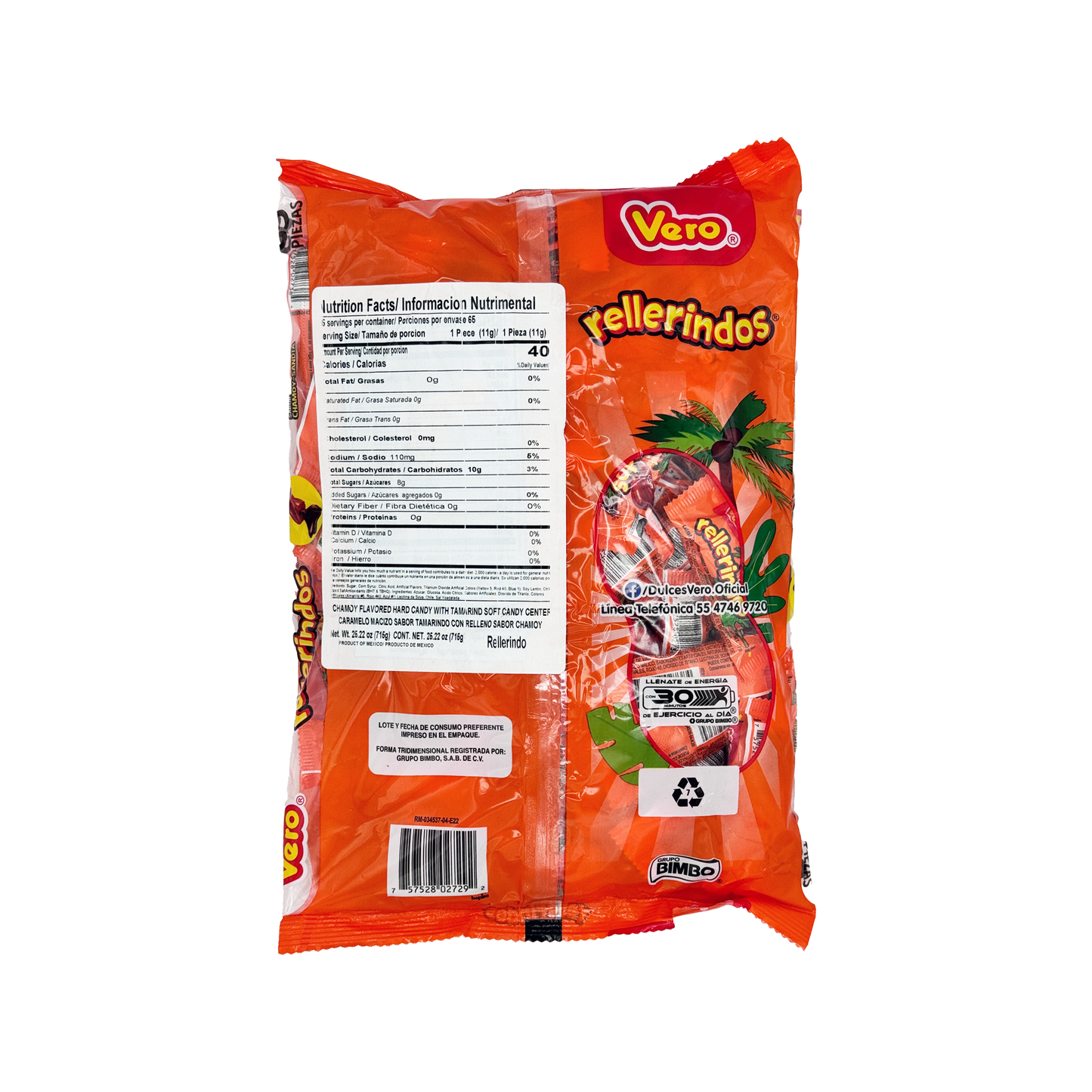 Vero Rellerindos Sandia Ecendida Watermelon Chamoy Flavored Candy, Chili Pepper, 24.7 oz, 65 Ct Snack Sweet And Spicy Mexican Candy Dulces Mexicanos