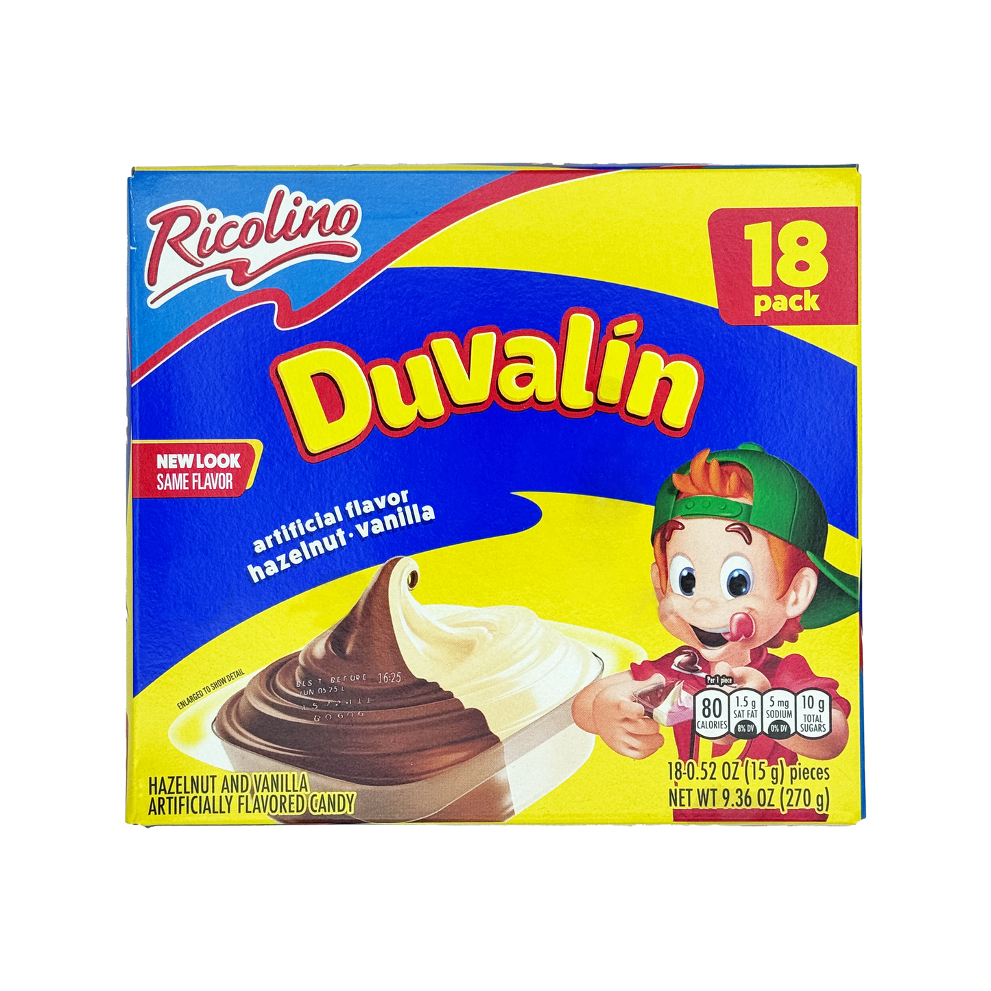 Ricolino Duvalin BiSabor Hazelnut, Vanilla, 18-Pack, Soft Candy Snack Mexican Candies Dulces Mexicanos Chocolate Sweet