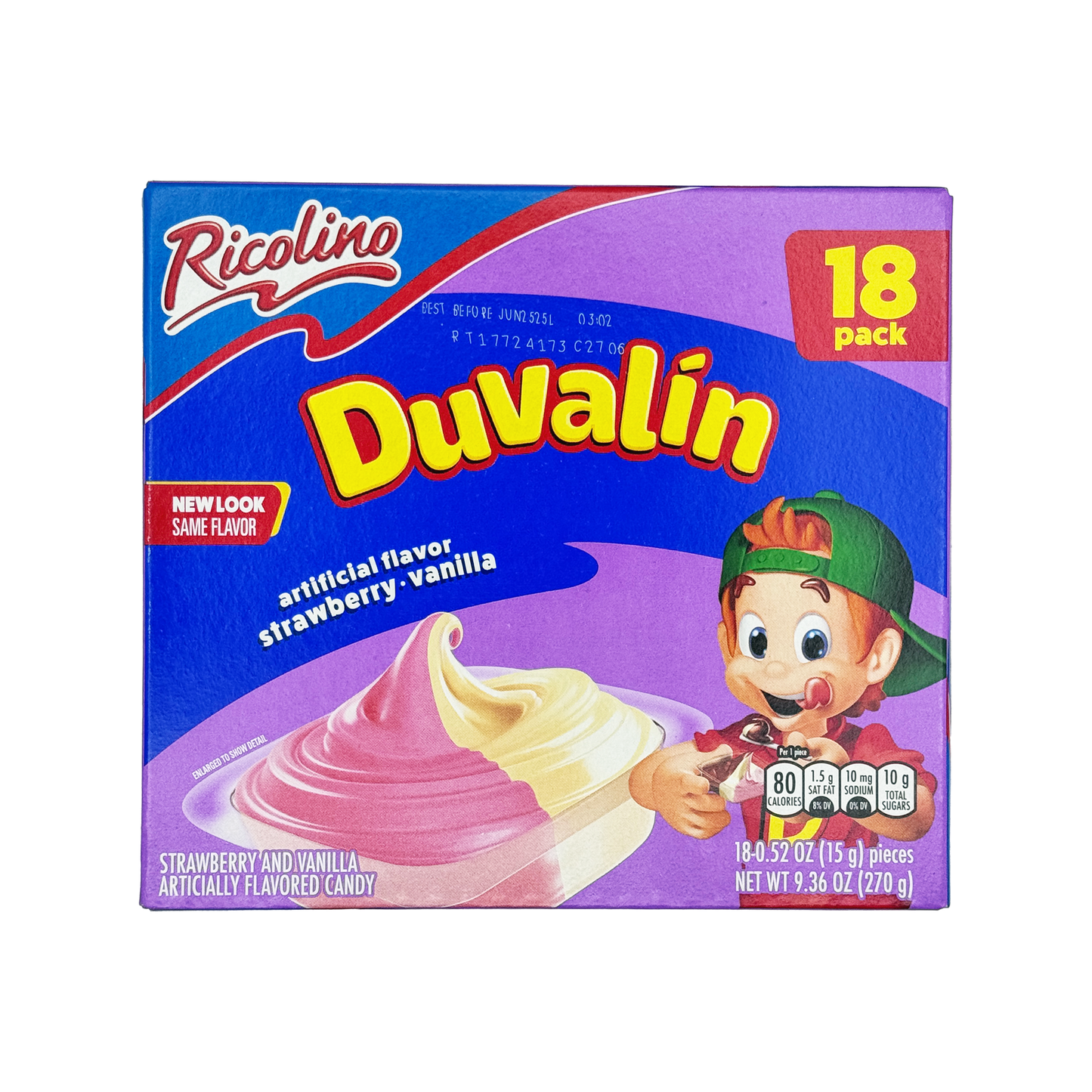 Ricolino Duvalin BiSabor Strawberry, Vanilla, 18-Pack, Soft Candy Snack Mexican Candies Dulces Mexicanos Chocolate Sweet