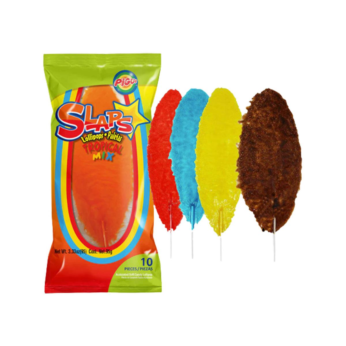 Pigui SLAPS Mix 10 ct Tamarind, Mango, Watermelon and Green Apple Mexican Candy Lollipop Paletas