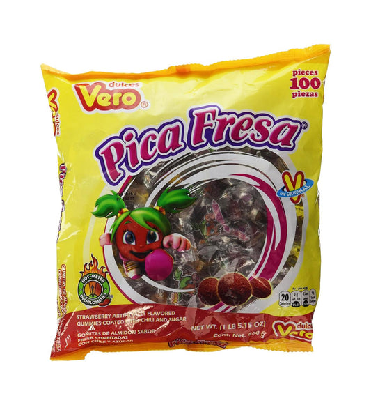 Vero Pica Fresa Chili Strawberry Flavor Gummy Mexican Candy, 100 Count Bag